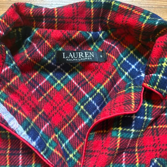 Ralph Lauren red blue plaid plaid fleece long sleeve pant sleep set SIZE S - Picture 4 of 6